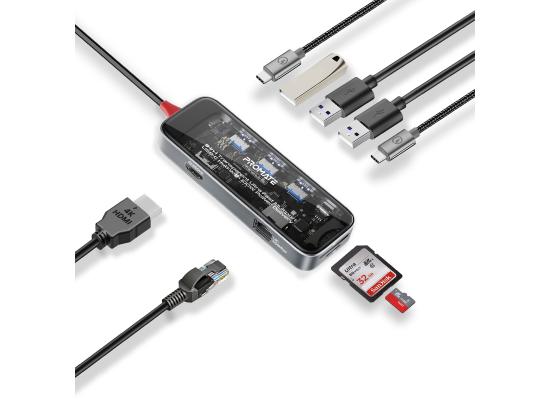 Promate TransHub-Go 9-in-1 Transparent Ultra-Fast Multiport USB-C Hub with 100W PD